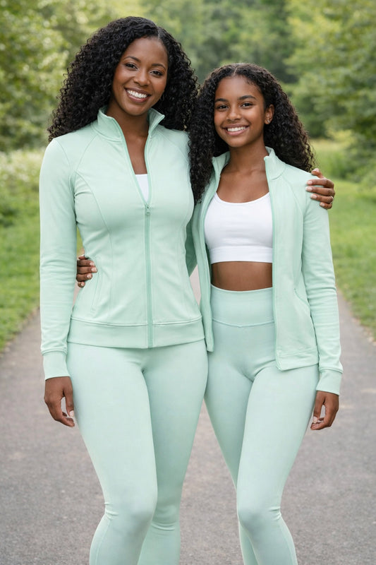 PREORDER - Maeli mint zip up 3pc leggings set mama & mini matching (end of March delivery)