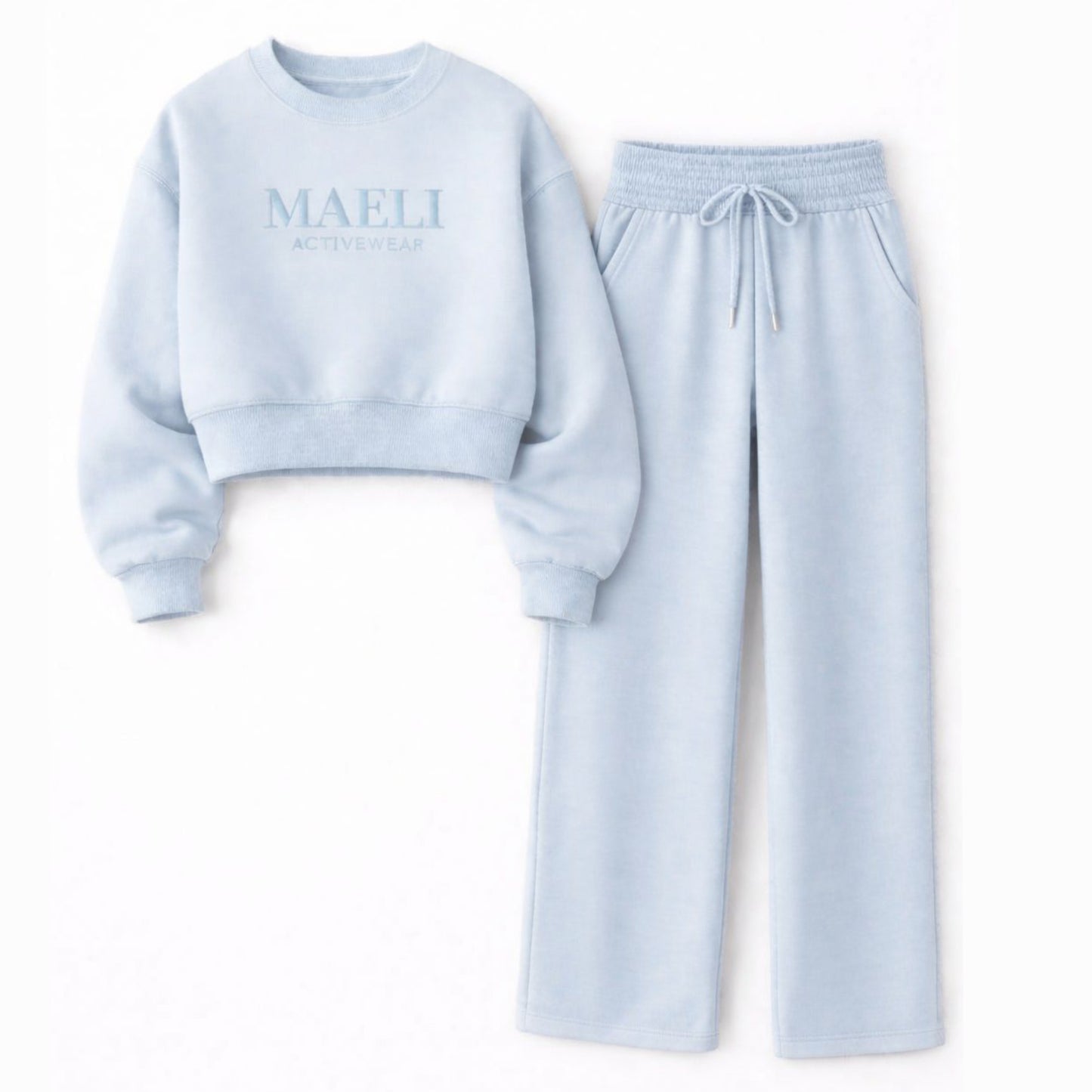 PREORDER - Maeli blue embroidered womens cropped high waisted tracksuit (end of March delivery)