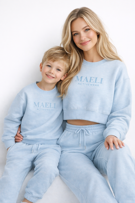 PREORDER - Maeli blue embroidered womens cropped high waisted tracksuit (end of March delivery)