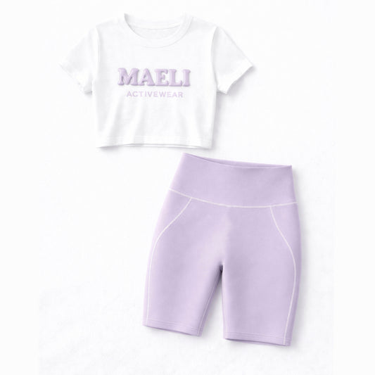 PREORDER - Maeli lilac girls 3D vinyl cycle shorts & cropped tee set (end of March delivery)