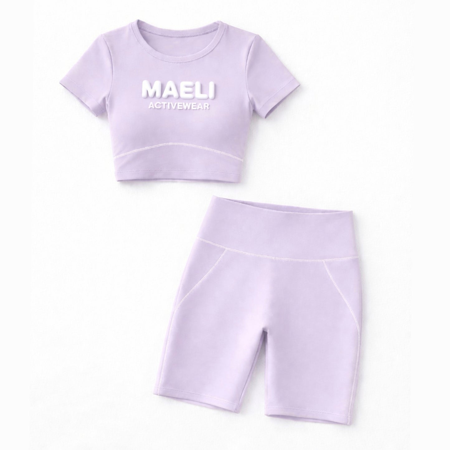 PREORDER - Maeli lilac womens 3D vinyl cycle shorts & crop top set (end of March delivery)