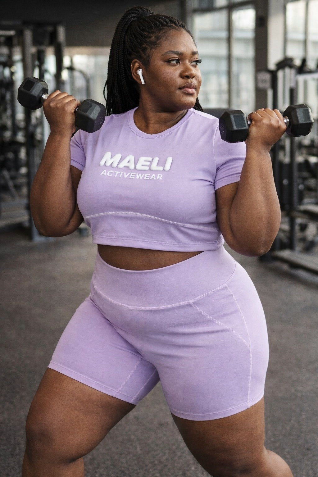 PREORDER - Maeli lilac womens 3D vinyl cycle shorts & crop top set (end of March delivery)