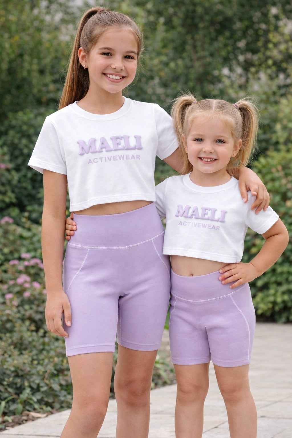 PREORDER - Maeli lilac girls 3D vinyl cycle shorts & cropped tee set (end of March delivery)