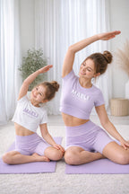 Maeli lilac womens puff vinyl cycle shorts & crop top set (L only)