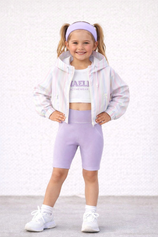 PREORDER - Maeli lilac girls 3D vinyl cycle shorts & cropped tee set (end of March delivery)
